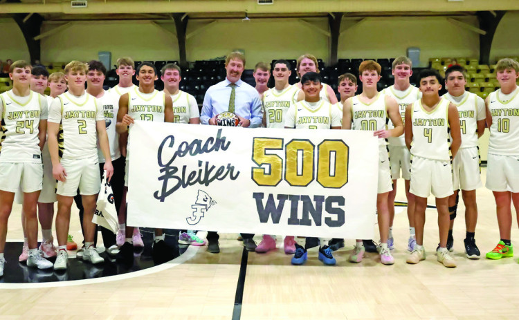 Congratulations go to Jayton basketball coach Ryan Bleiker on his 500th career victory last week versus Coahoma. The Jaybirds defeated 3A school Coahoma 60-40 December 30, and the Jaybirds, reigning state 1A champions, are currently ranked number one in the state in the Texas Association of Basketball Coaches poll. | JAYTON MEDIA PHOTO