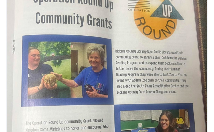 Spur-Dickens library gets shout-out in Texas Coop Power mag “In the current issue ofTexas Coop Power,” posted library staff on social media recently,“Dickens County–Spur Public Library is mentioned in the article about Operation Round Up Community Grants. Coop customers, church your issues for a photo of Gladys Hinson at a Summer Reading event! | FACEBOOK