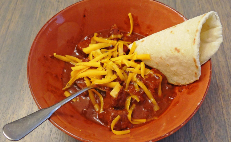 BIG, BEEFY CHUNKS OF BRISKET will satisfy the hungriest folks, in this makeahead chili that slowly cooks in the crockpot while you’re busy watching the big game, or movies with your family. | ANGELINA LaRUE PHOTO Pickled jalapenos